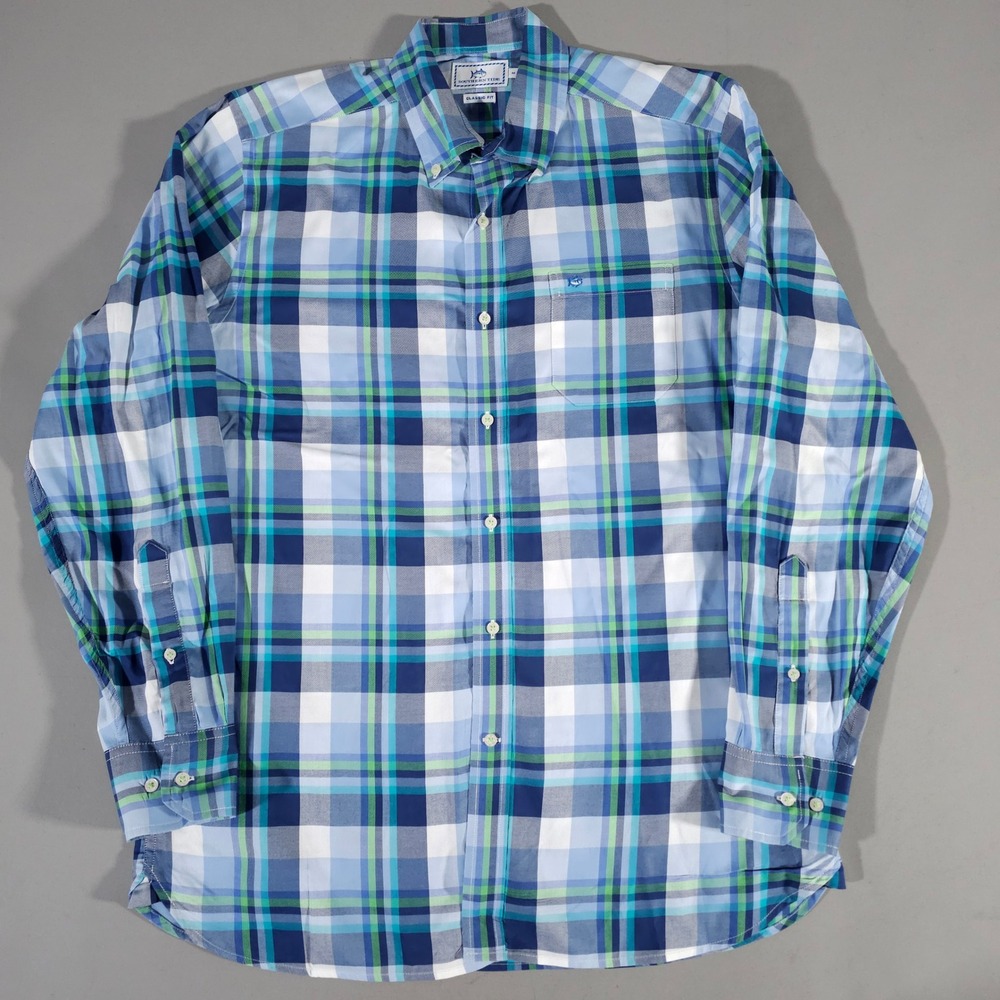 Southern Tide Button Down Shirt Mens M Blue Plaid Classic Fit Long Sleeve